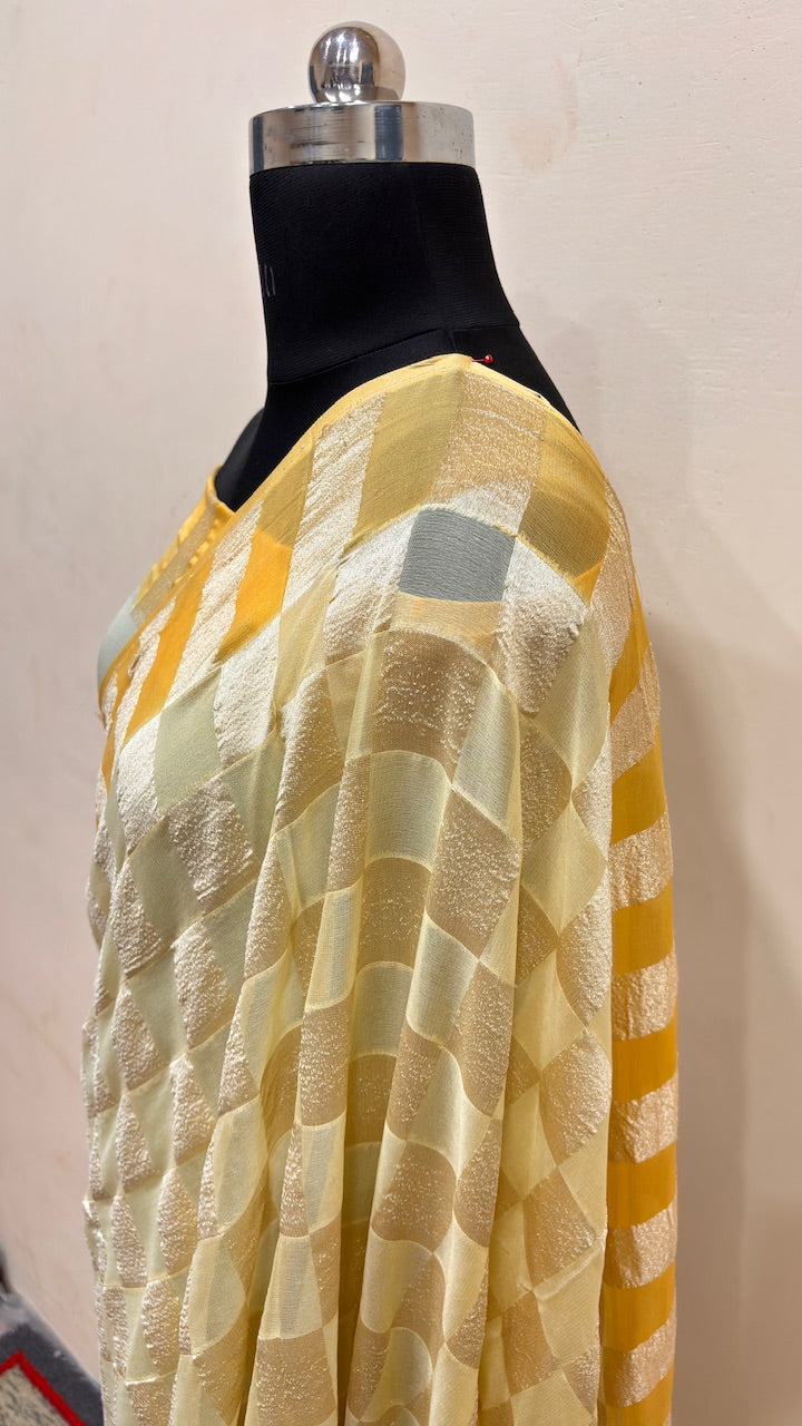 Ivory Banarasi Pure Chiffon Silk Saree