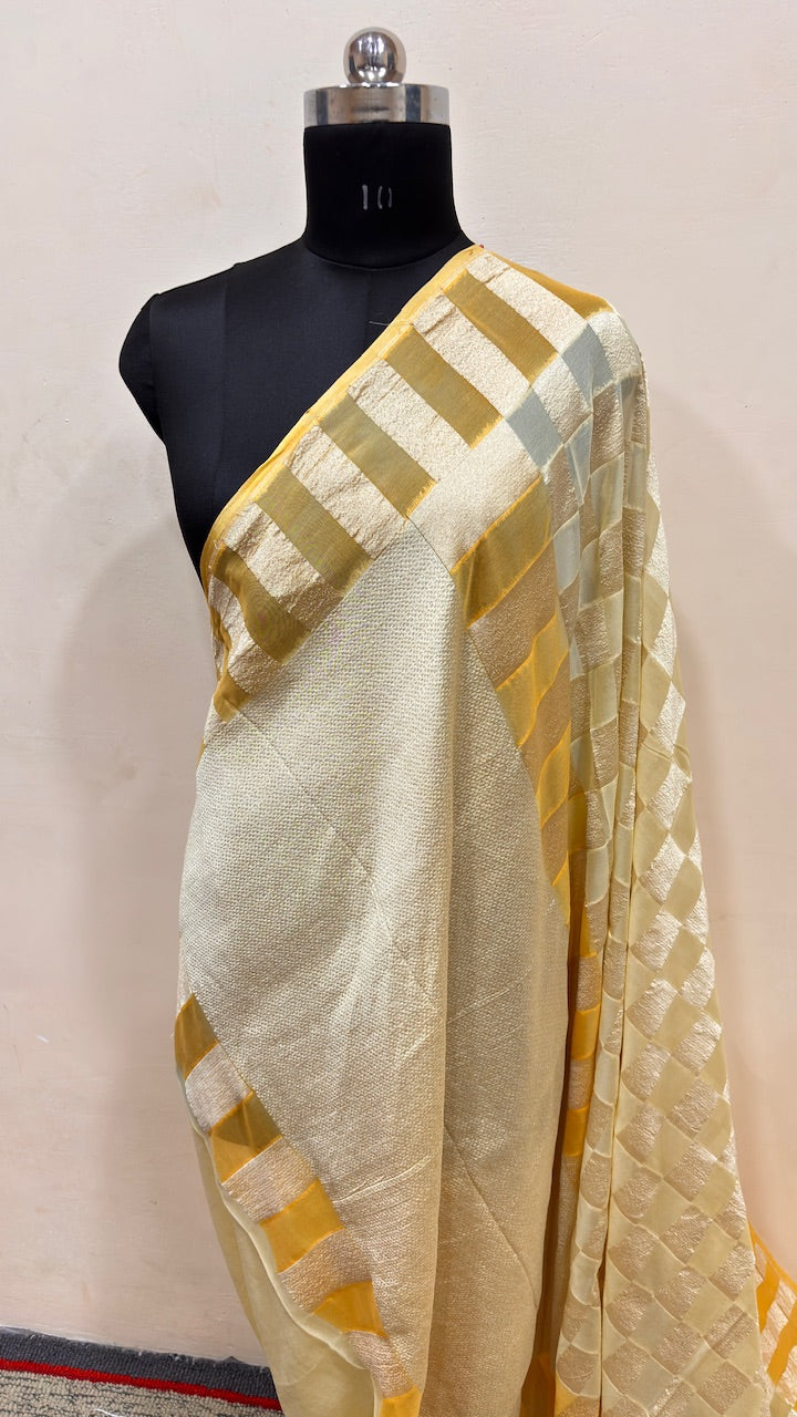 Ivory Banarasi Pure Chiffon Silk Saree