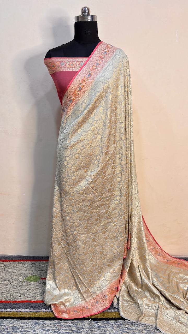Grey Banarasi Pure Chiffon Silk Saree