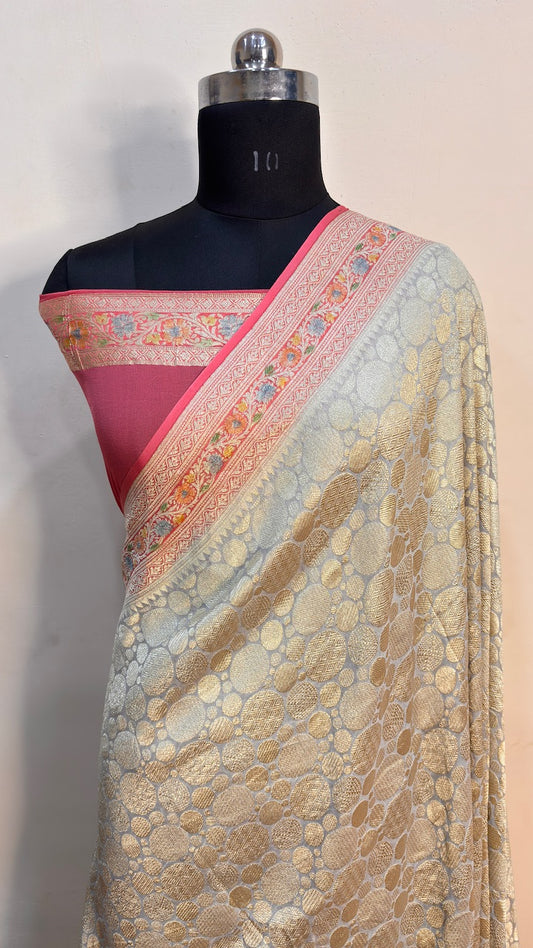 Grey Banarasi Pure Chiffon Silk Saree