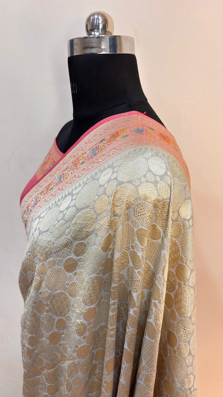 Grey Banarasi Pure Chiffon Silk Saree