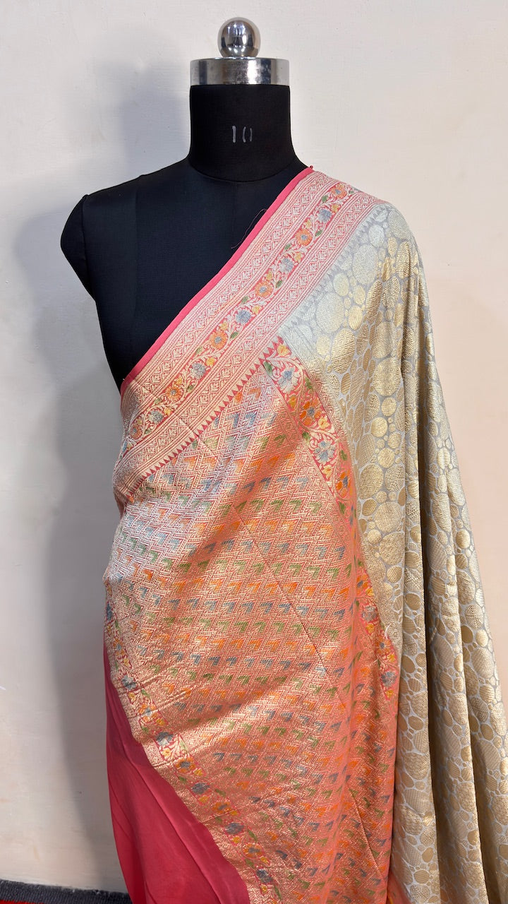 Grey Banarasi Pure Chiffon Silk Saree