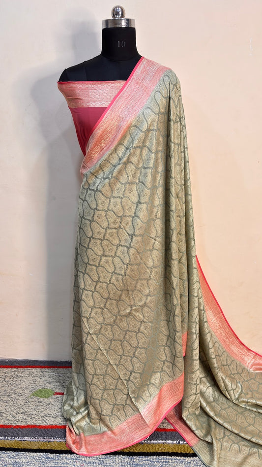 Steel Grey Banarasi Pure Chiffon Silk Saree