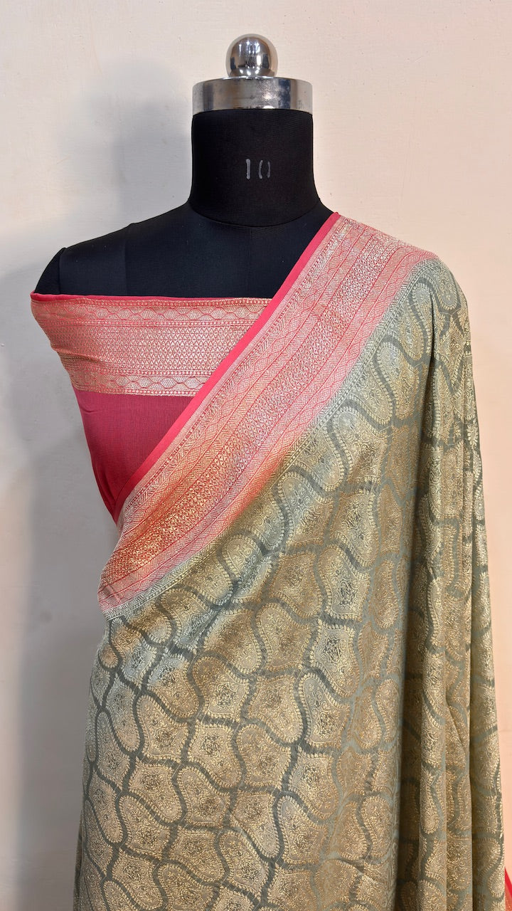 Steel Grey Banarasi Pure Chiffon Silk Saree