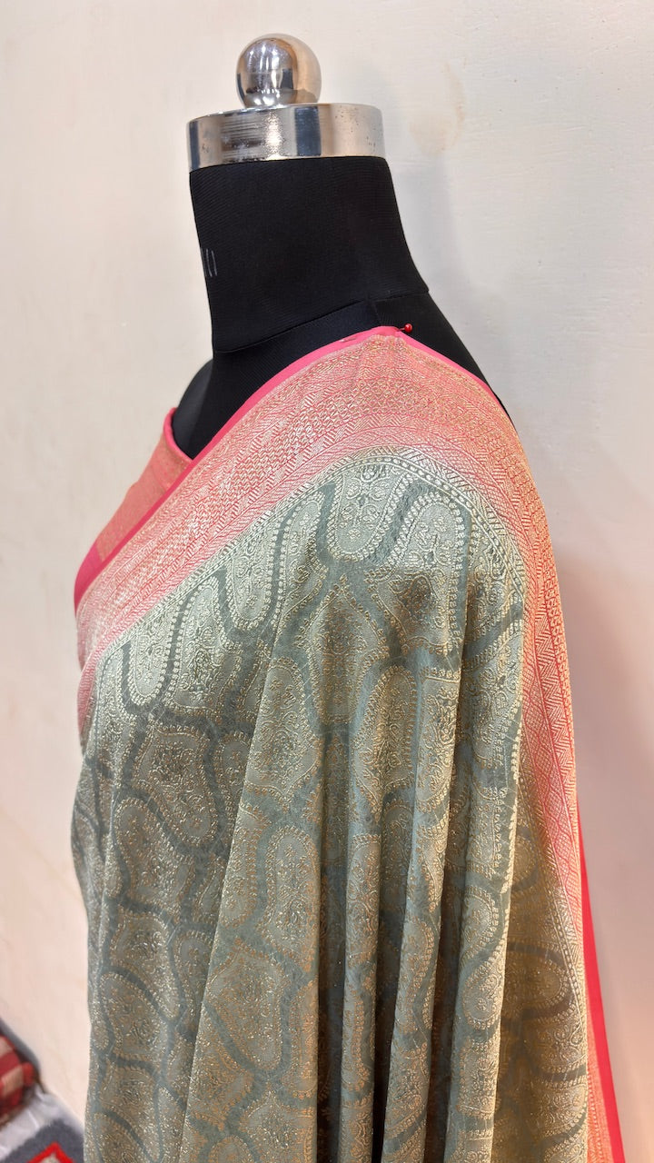 Steel Grey Banarasi Pure Chiffon Silk Saree