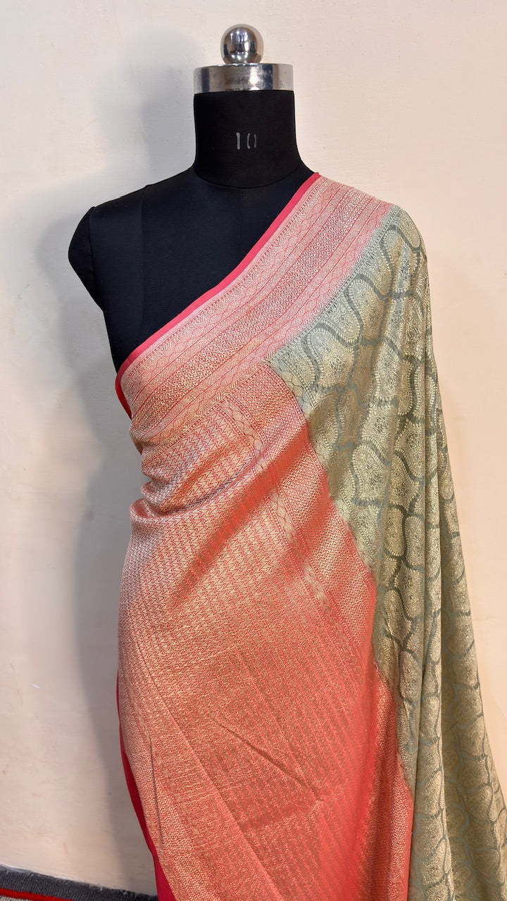 Steel Grey Banarasi Pure Chiffon Silk Saree