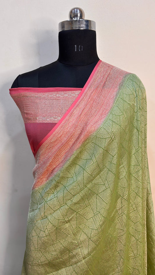 Mehendi Green Banarasi Pure Chiffon Silk Saree