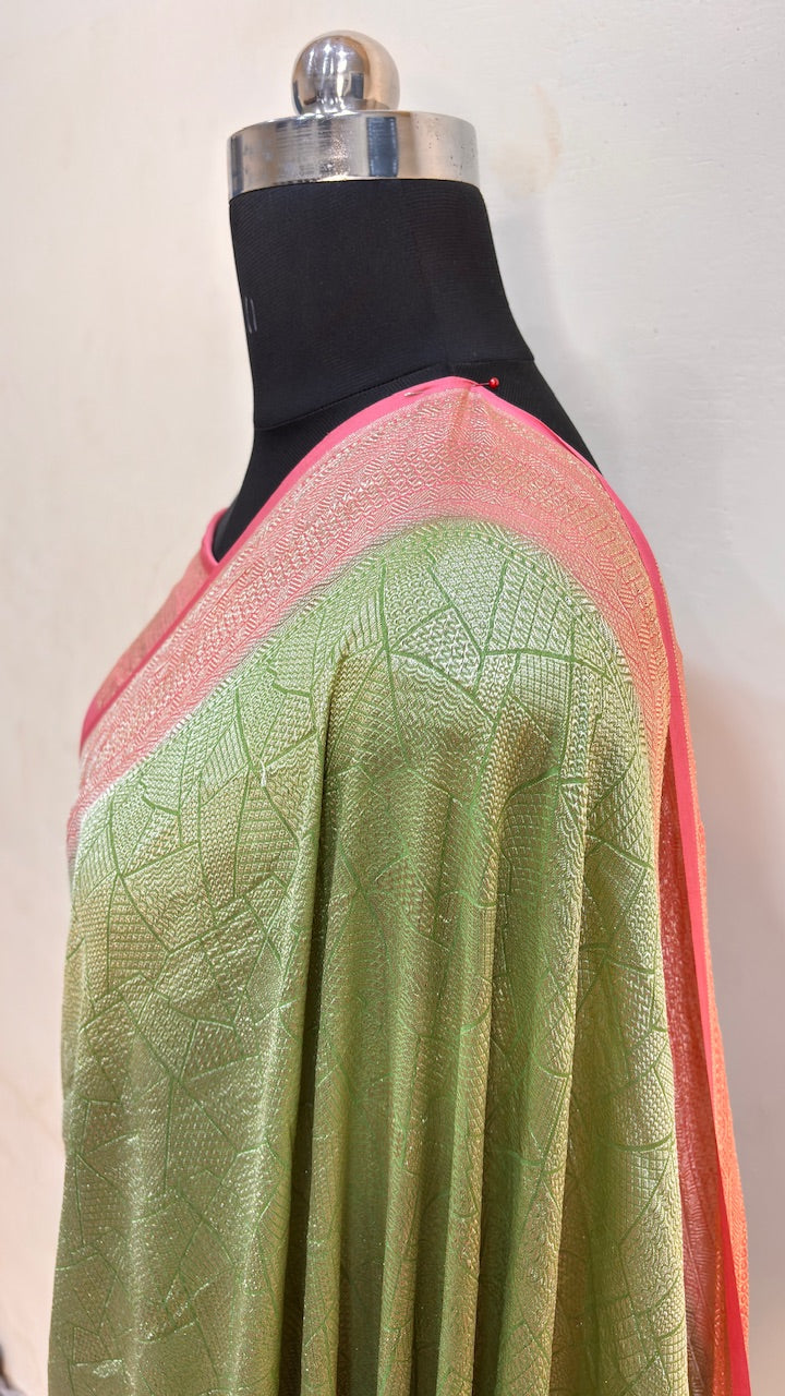 Mehendi Green Banarasi Pure Chiffon Silk Saree