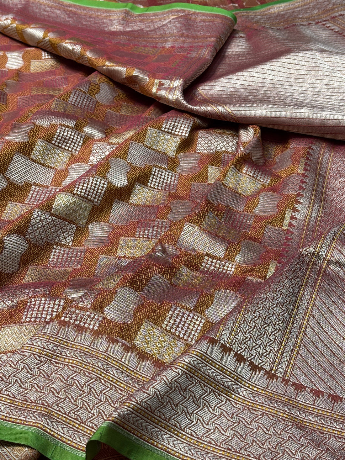 Brown Pure Banarasi Brocade Handwoven Saree