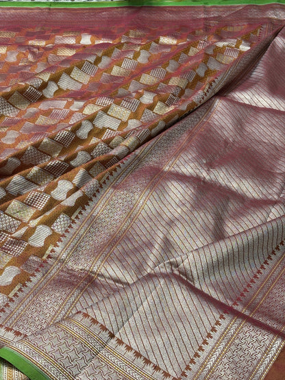 Brown Pure Banarasi Brocade Handwoven Saree