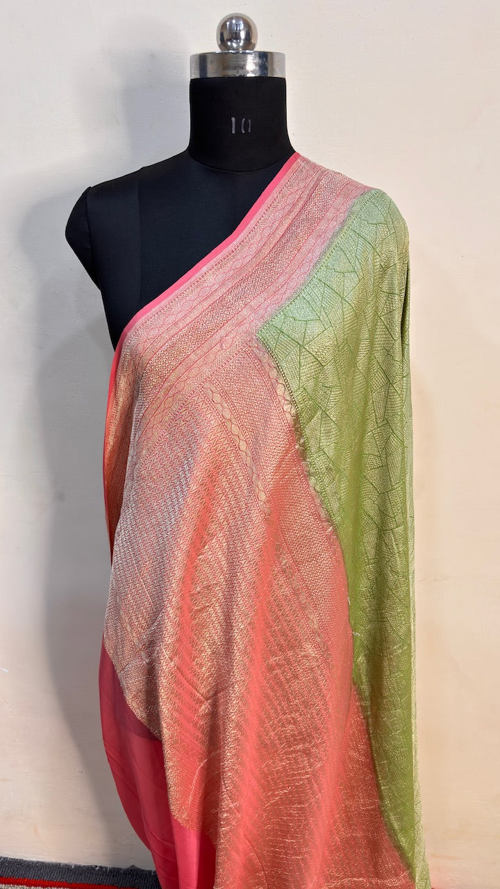Mehendi Green Banarasi Pure Chiffon Silk Saree