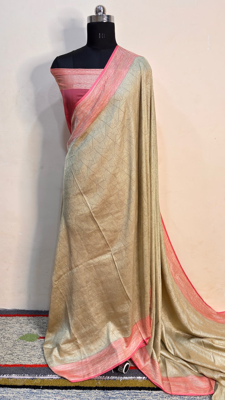 Beige Banarasi Pure Chiffon Silk Saree
