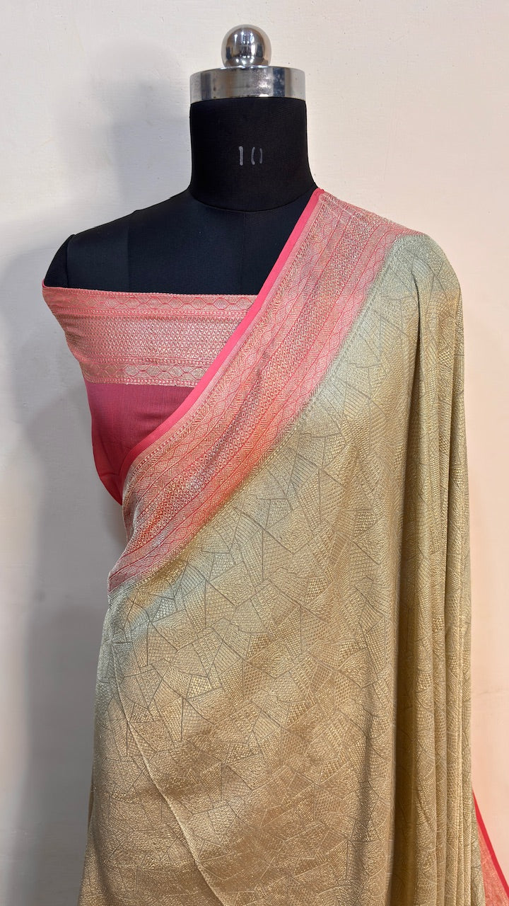 Beige Banarasi Pure Chiffon Silk Saree