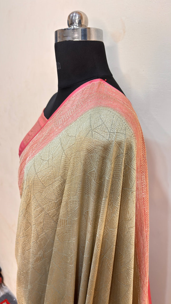 Beige Banarasi Pure Chiffon Silk Saree