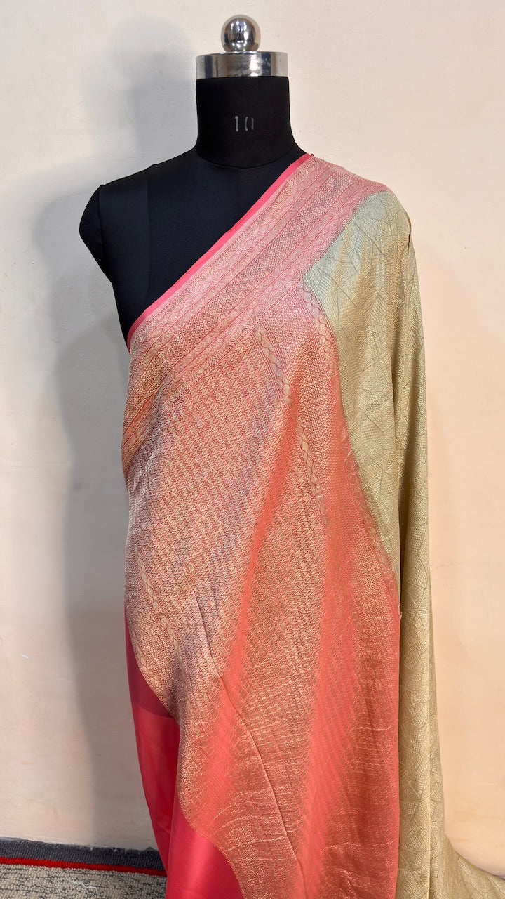 Beige Banarasi Pure Chiffon Silk Saree
