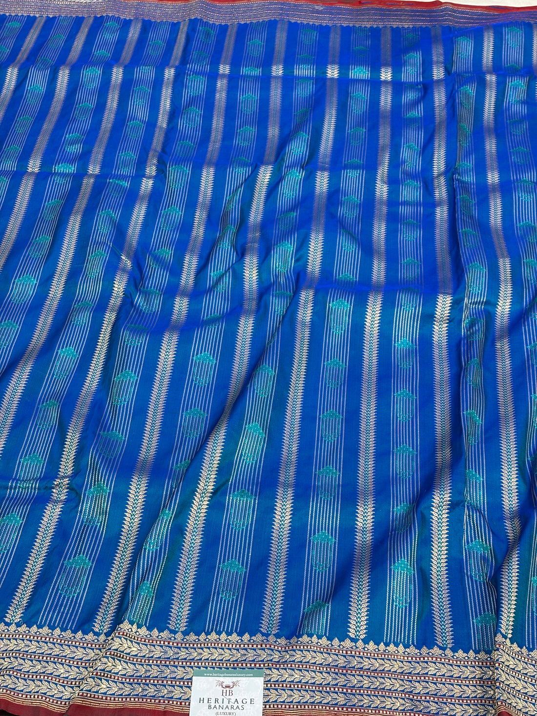 Royal Blue Handwoven Pure Katan Silk Striped Banarasi Saree