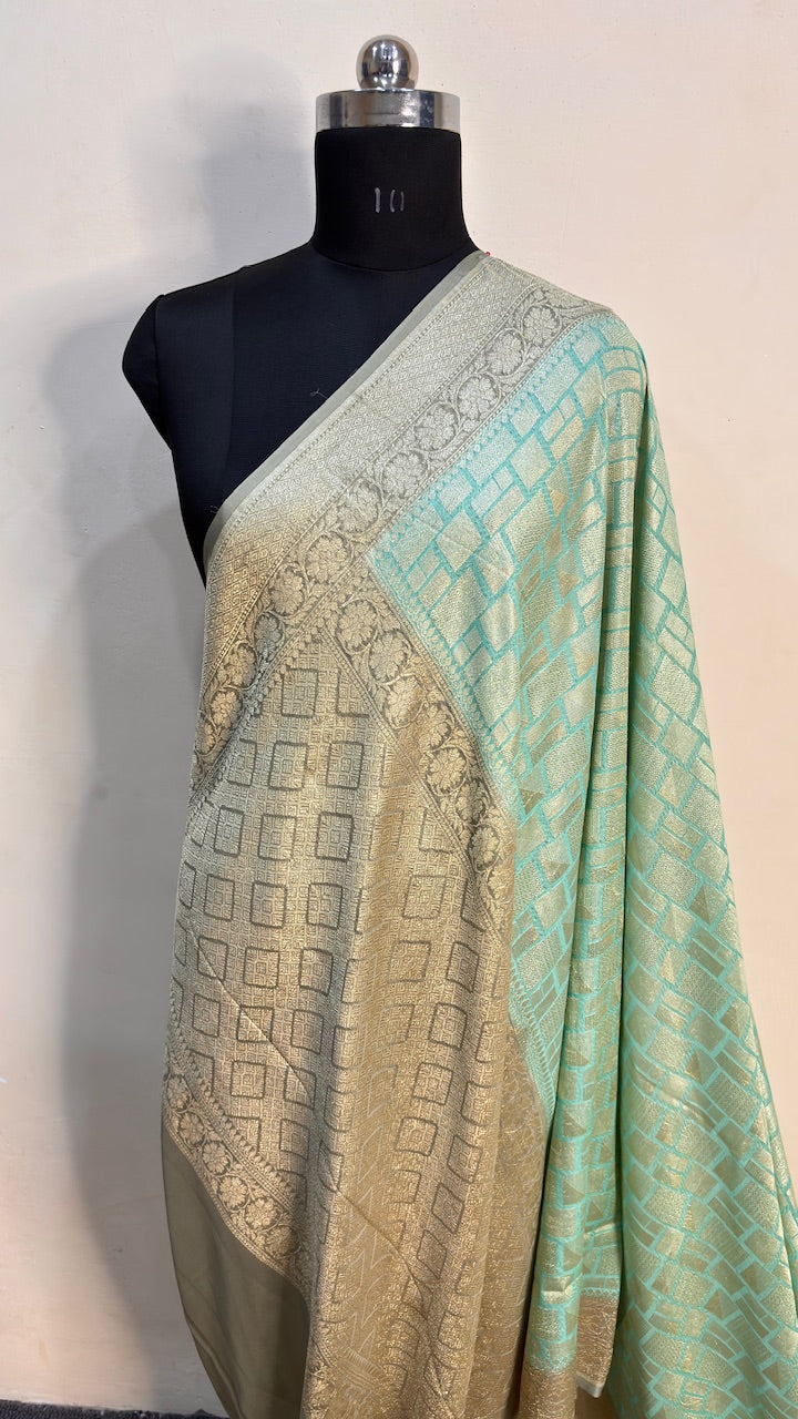 Ice Green Banarasi Pure Chiffon Silk Saree