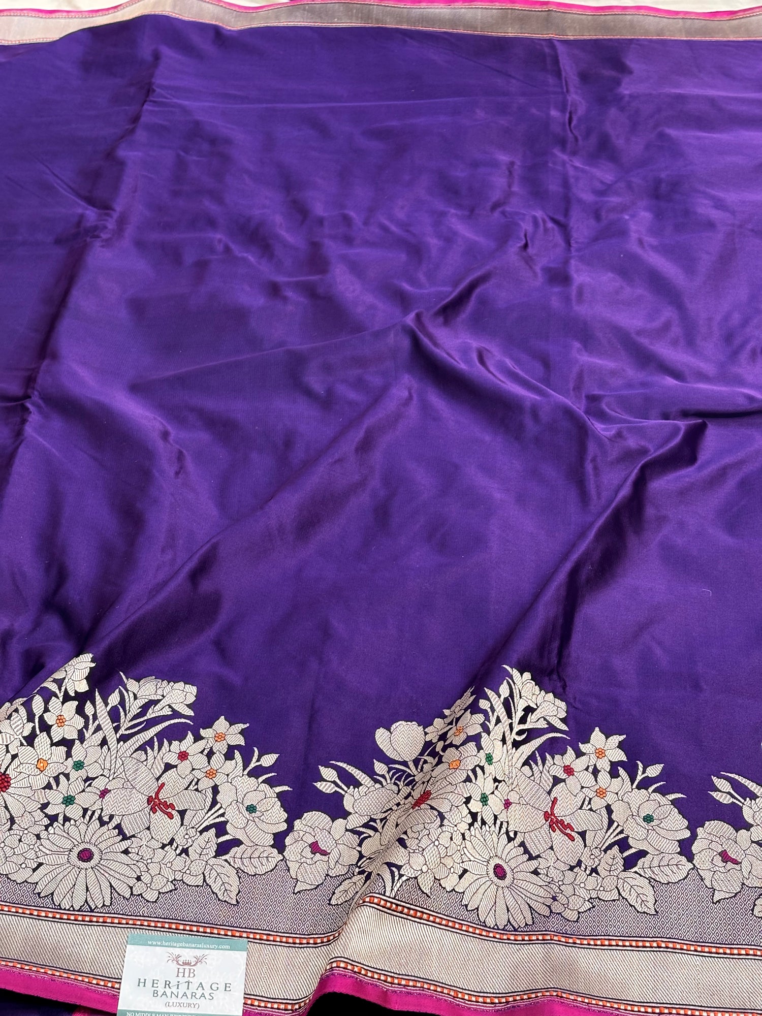Purple Handwoven Pure Satin Silk Skirt Border Banarasi Saree