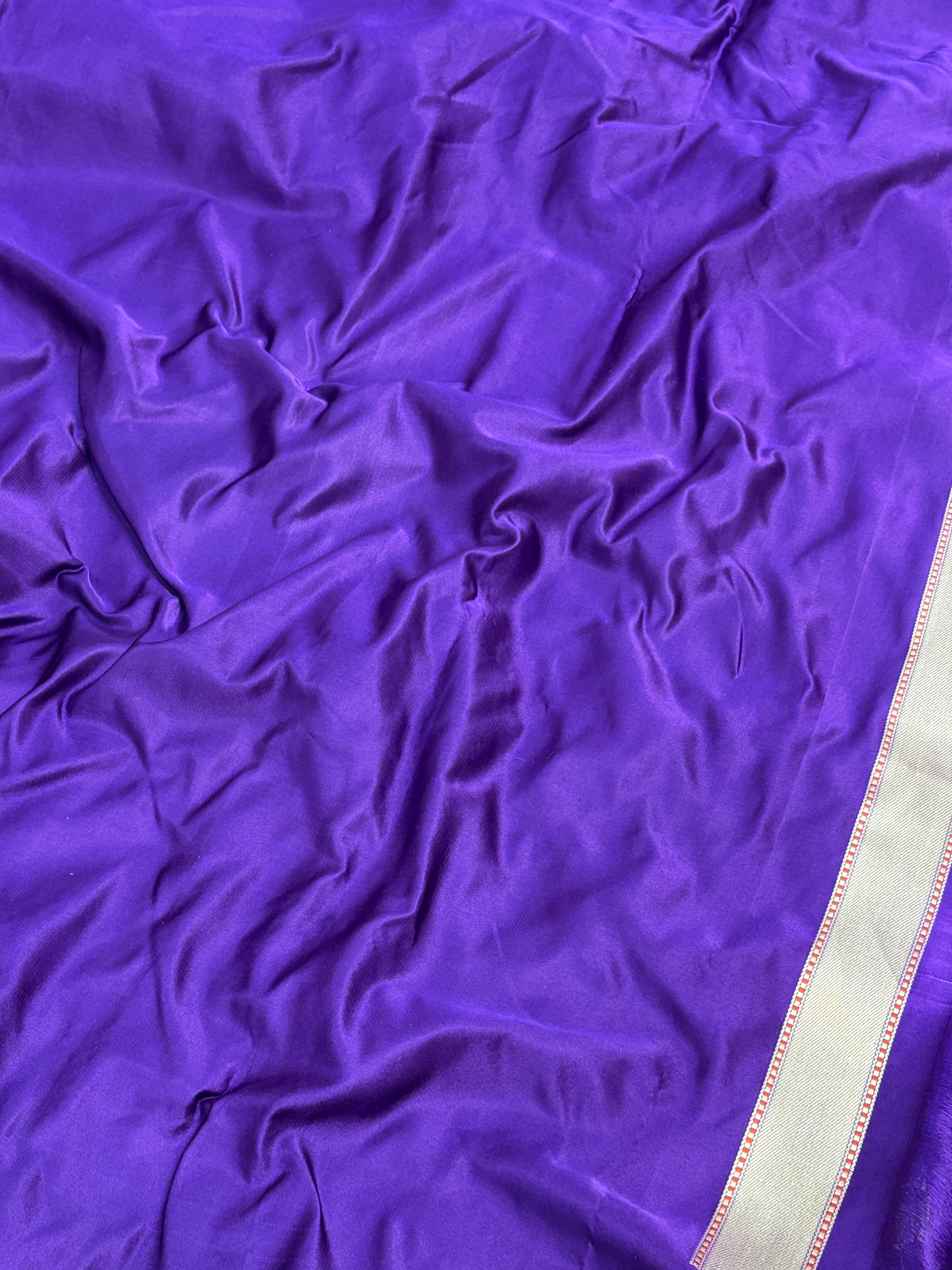 Purple Handwoven Pure Satin Silk Skirt Border Banarasi Saree