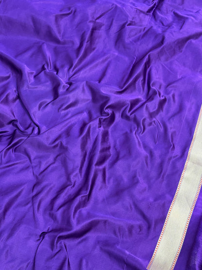 Purple Handwoven Pure Satin Silk Skirt Border Banarasi Saree