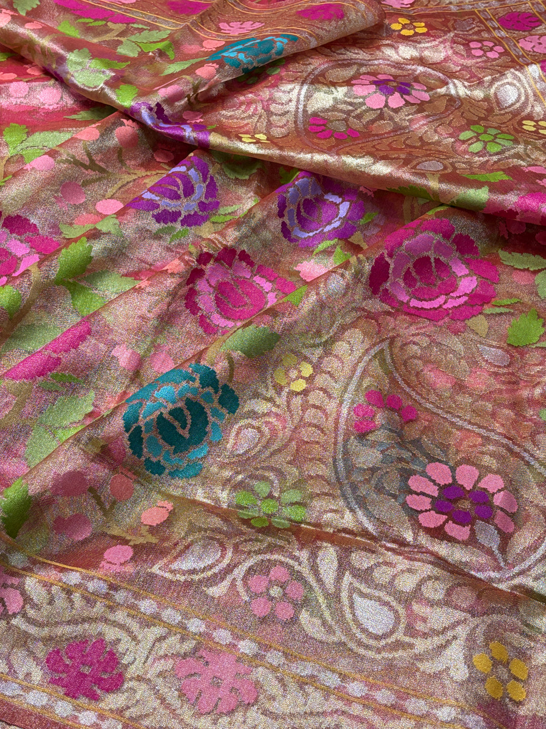 Pink Pure Banarasi Tissue Handwoven Saree with Real Zari