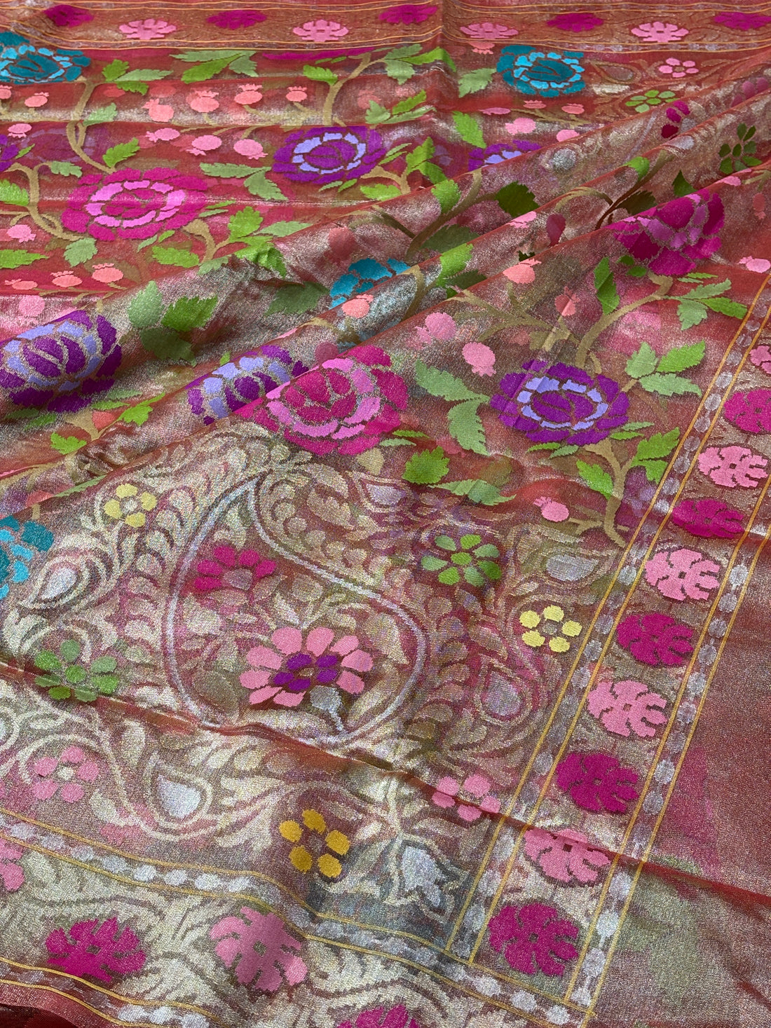 Pink Pure Banarasi Tissue Handwoven Saree with Real Zari