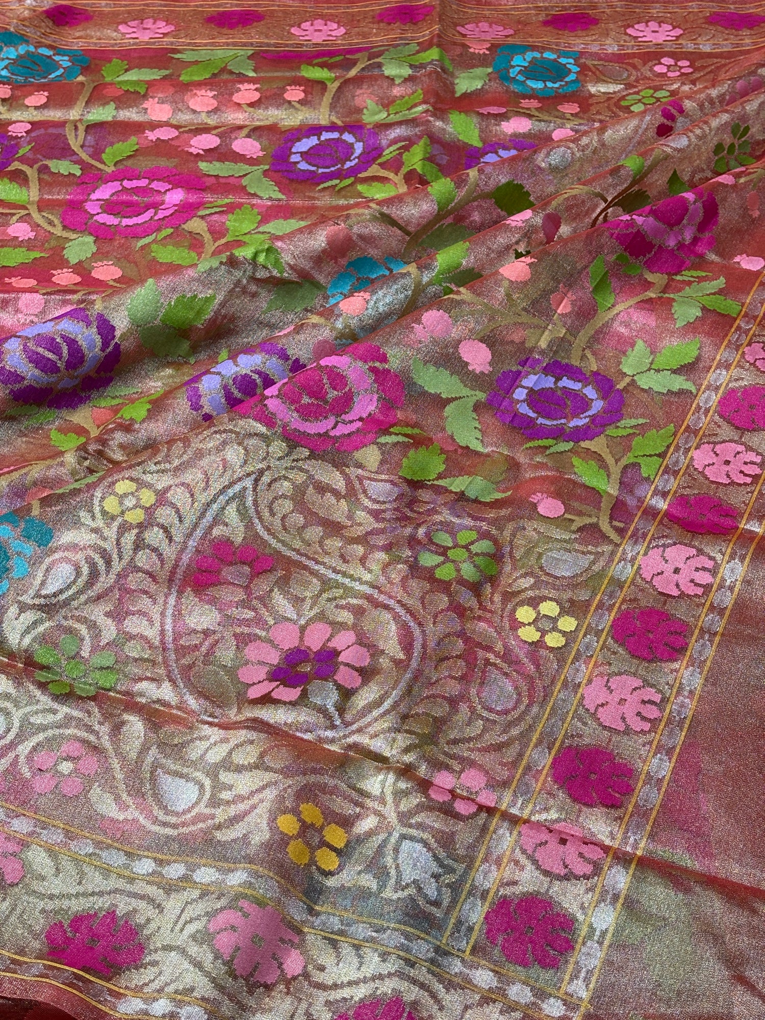 Pink Pure Banarasi Tissue Handwoven Saree with Real Zari