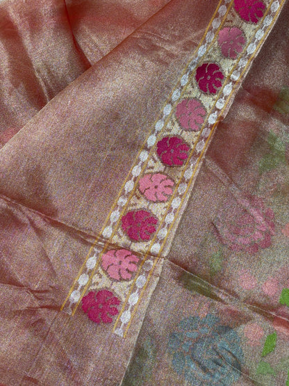 Pink Pure Banarasi Tissue Handwoven Saree with Real Zari