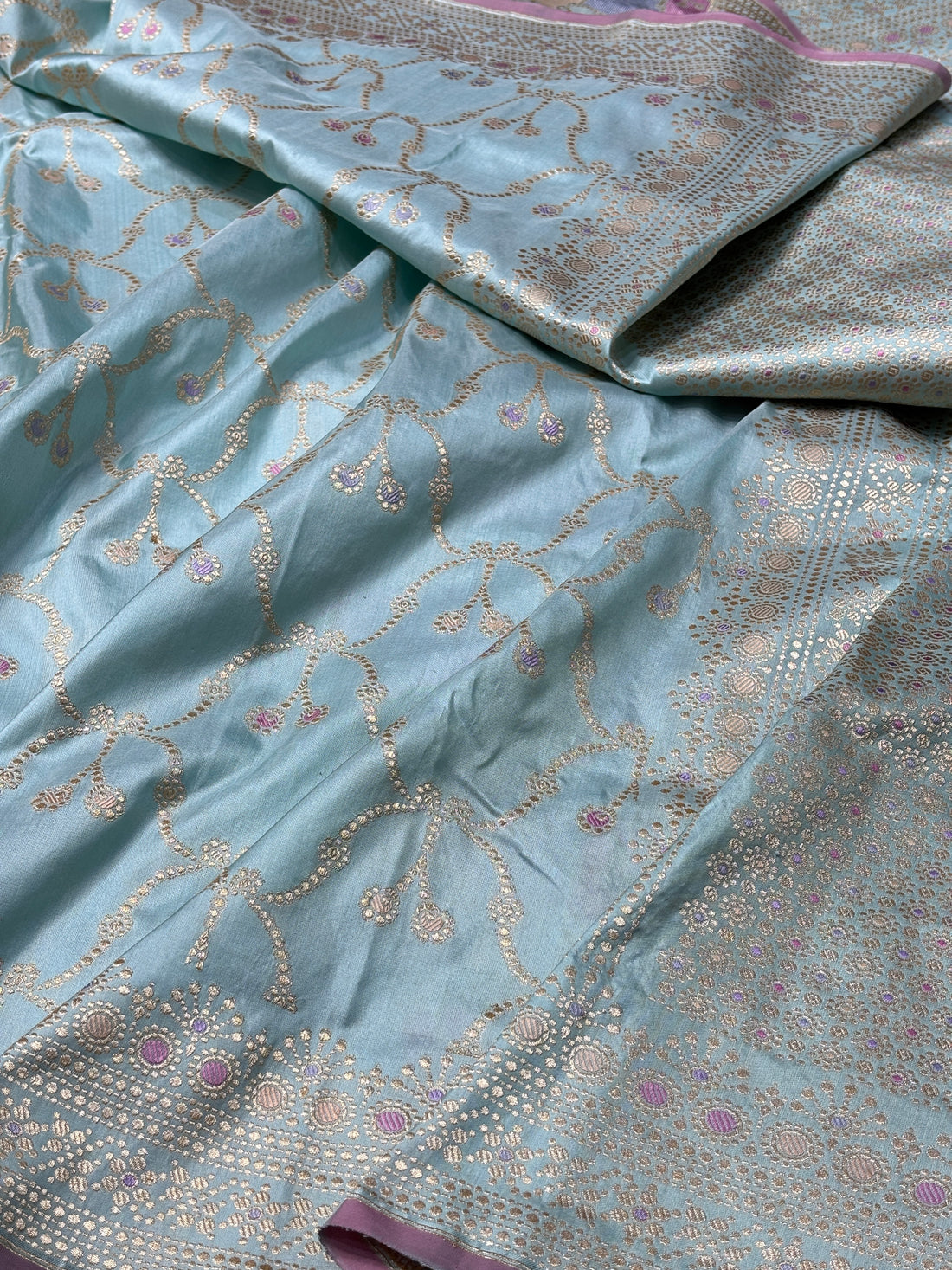 Sea Blue Pure Banarasi Katan Silk Handwoven Saree