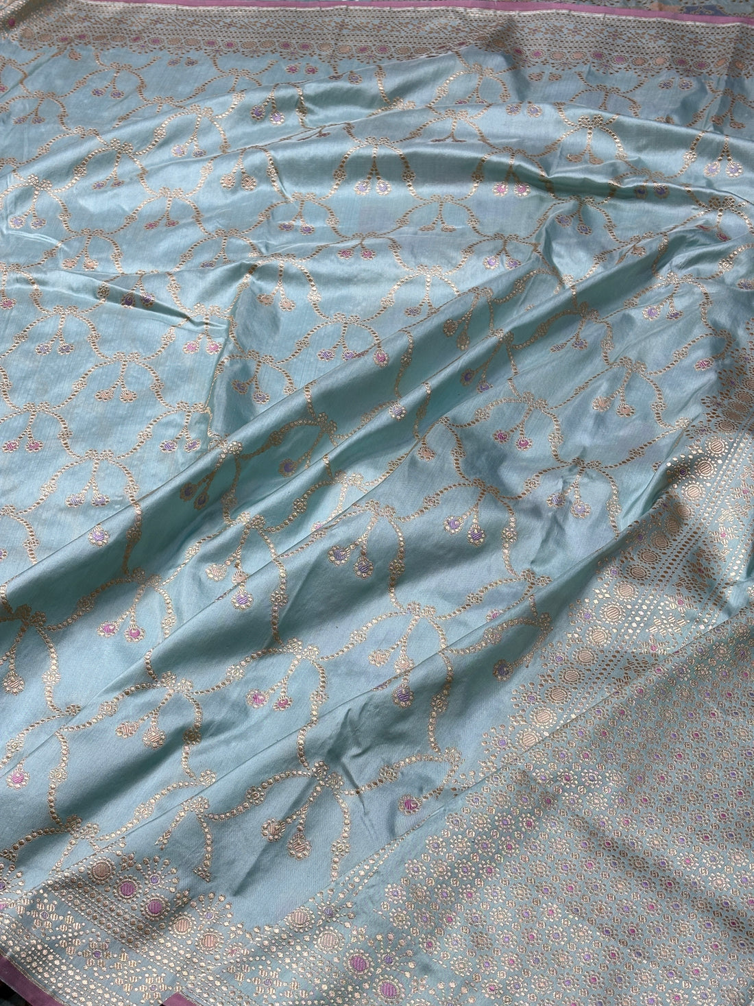 Sea Blue Pure Banarasi Katan Silk Handwoven Saree