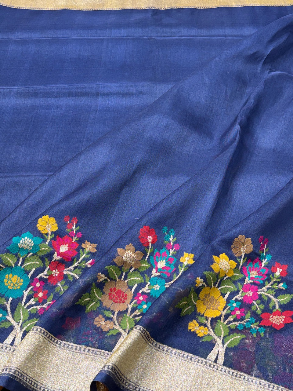 Royal Blue Banarasi Kora Silk Handwoven Saree