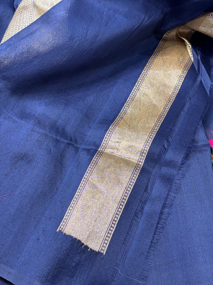 Royal Blue Banarasi Kora Silk Handwoven Saree