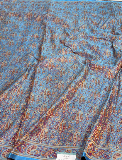 Powder Blue Handwoven Pure Satin Silk Tanchoi Banarasi Saree