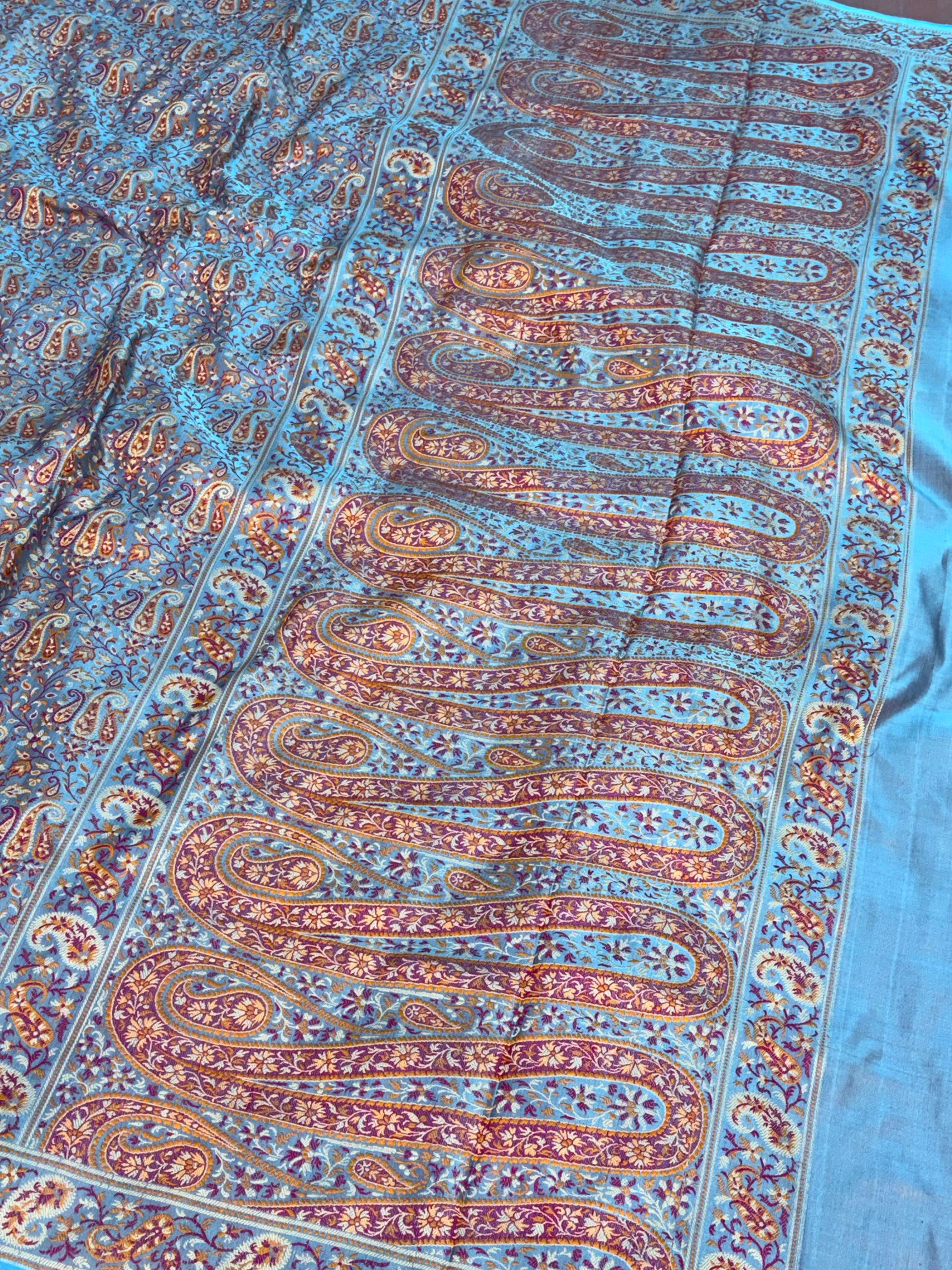 Powder Blue Handwoven Pure Satin Silk Tanchoi Banarasi Saree
