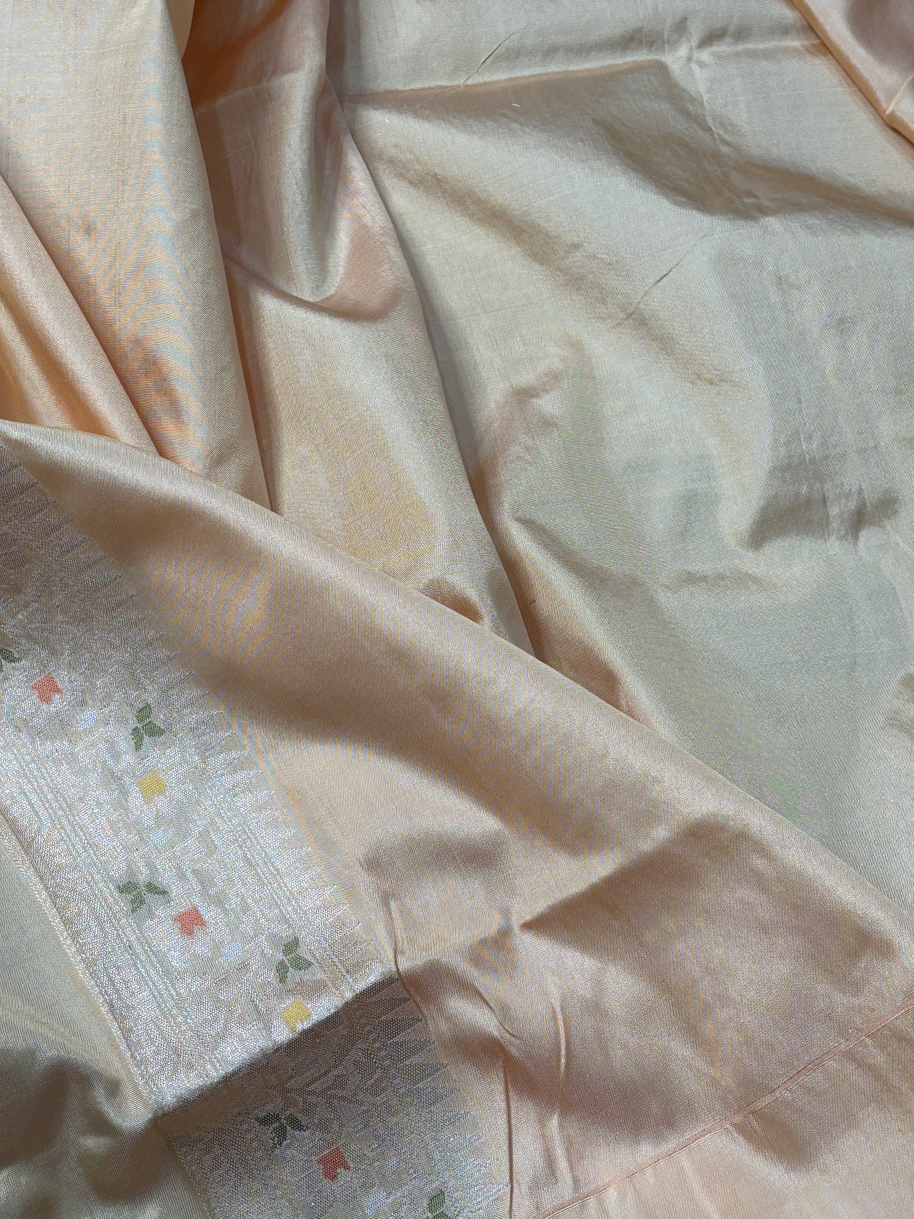 Pista Green Banarasi Kora Silk Handwoven Saree