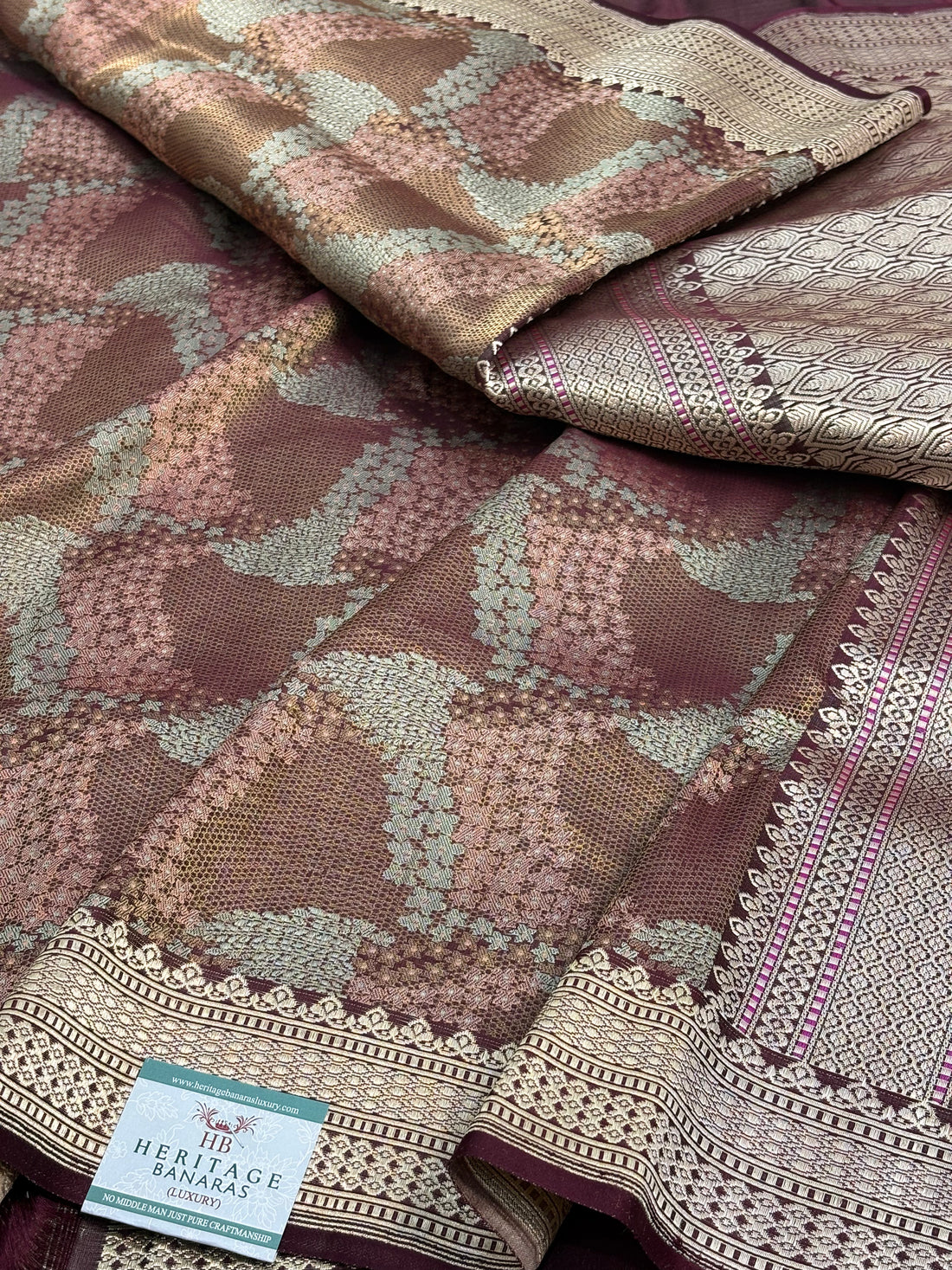 Brown Handwoven Pure Satin Silk Tanchoi Banarasi Saree