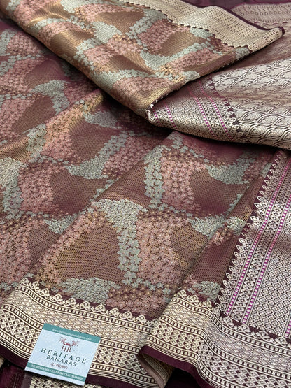 Brown Handwoven Pure Satin Silk Tanchoi Banarasi Saree