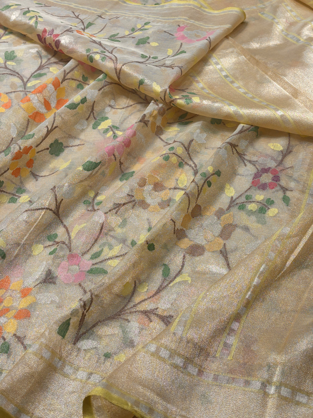 Ivory Banarasi Tissue  Silk Handwoven Saree