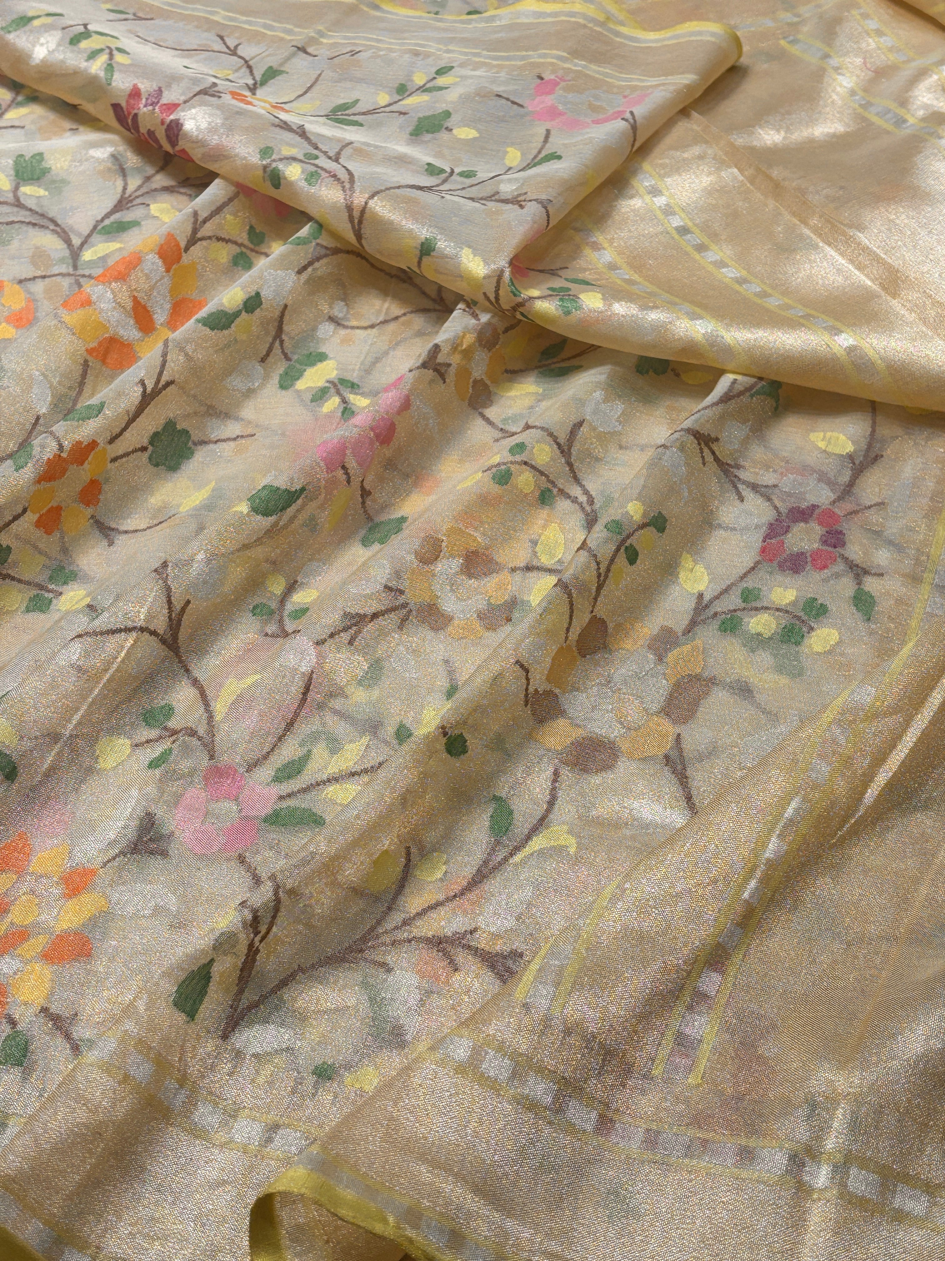 Ivory Banarasi Tissue  Silk Handwoven Saree