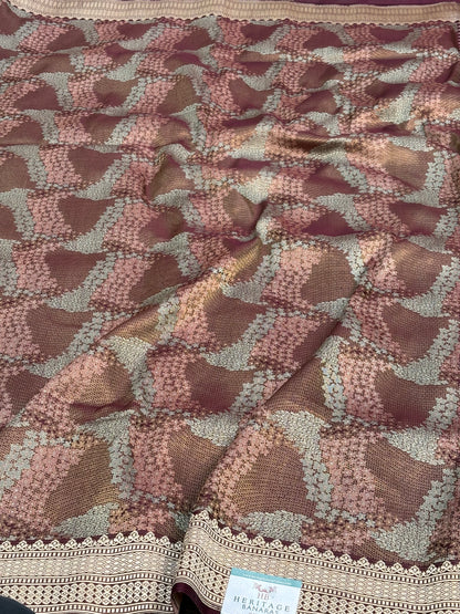 Brown Handwoven Pure Satin Silk Tanchoi Banarasi Saree