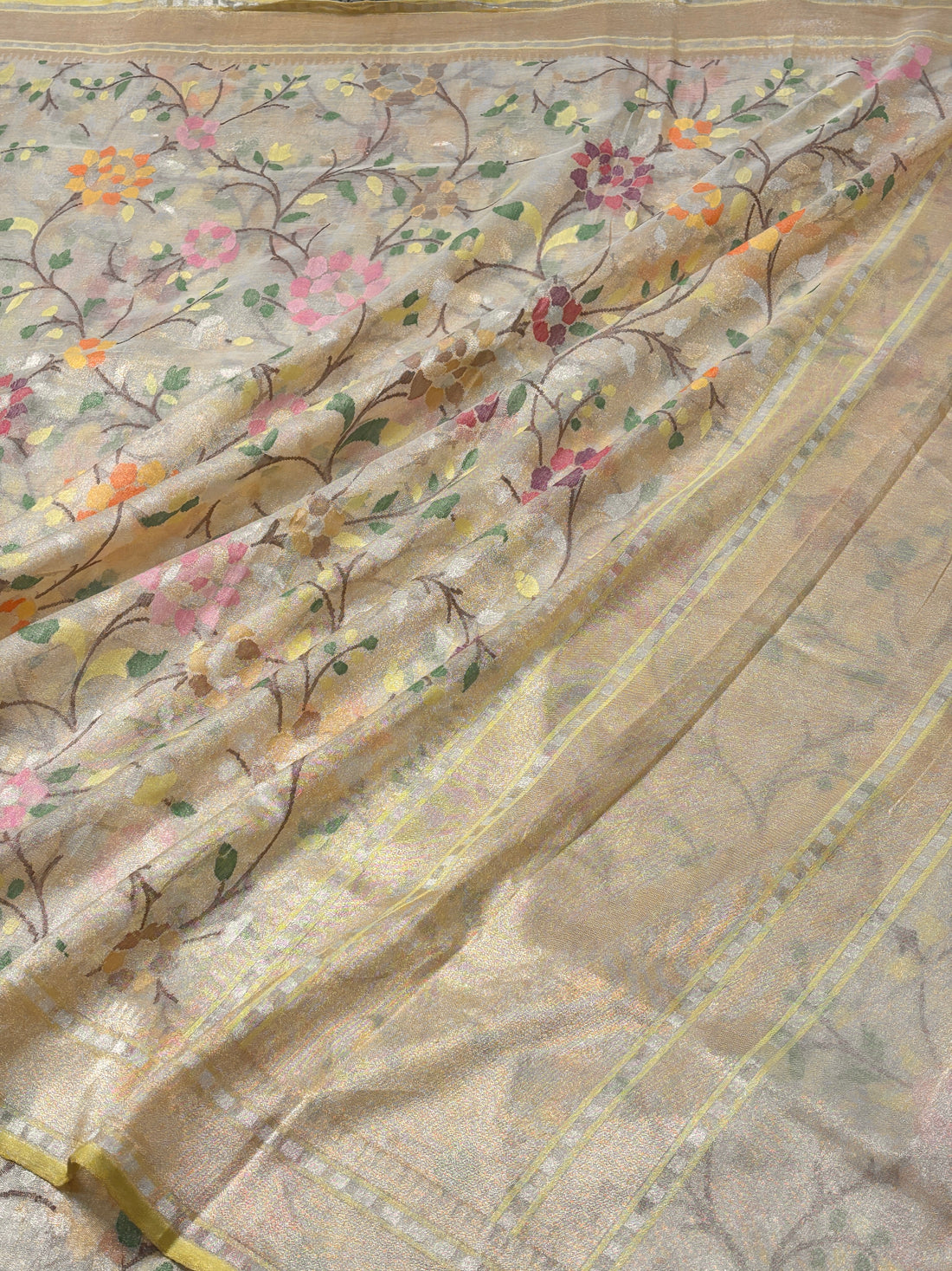 Ivory Banarasi Tissue  Silk Handwoven Saree
