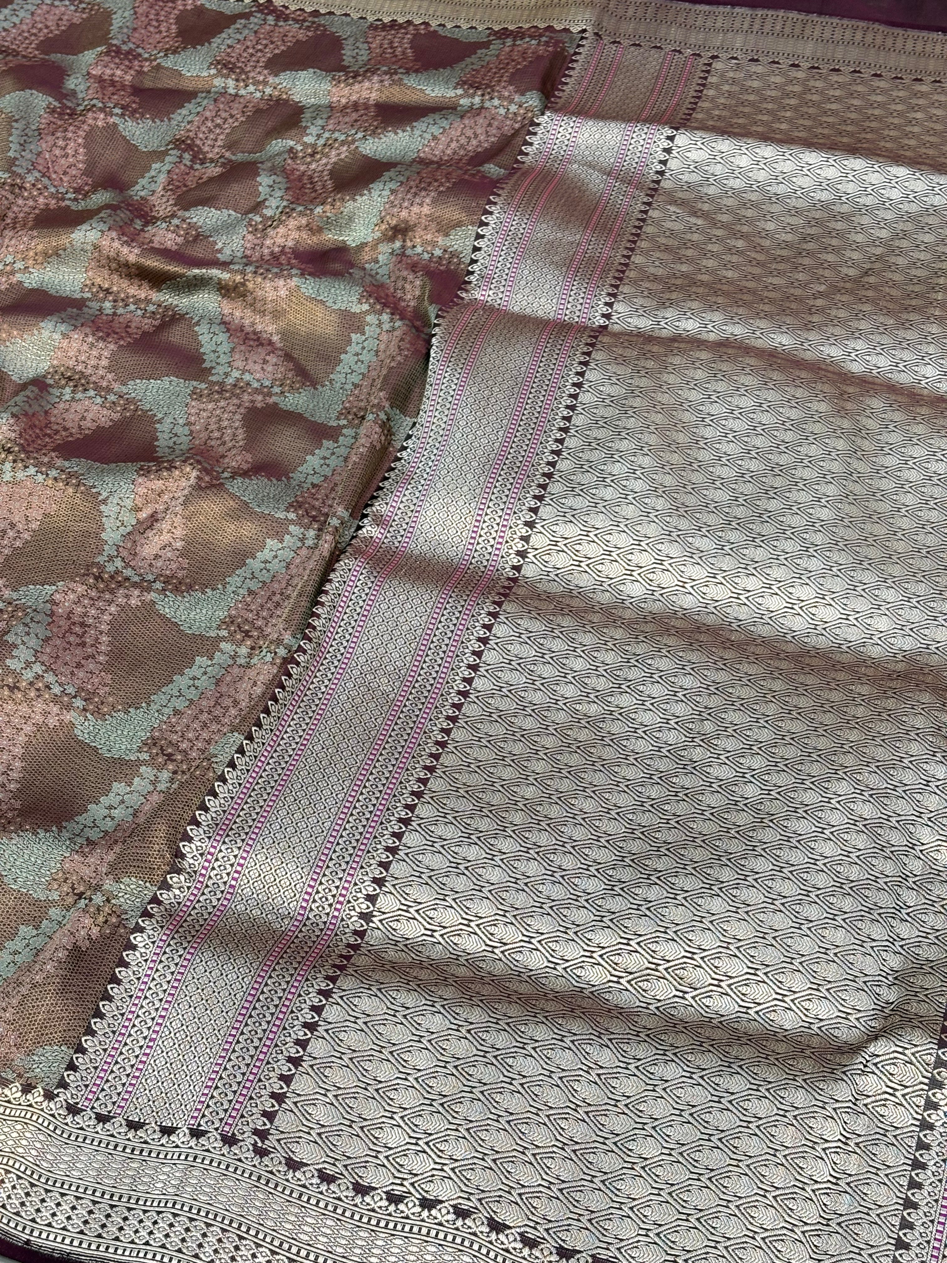 Brown Handwoven Pure Satin Silk Tanchoi Banarasi Saree