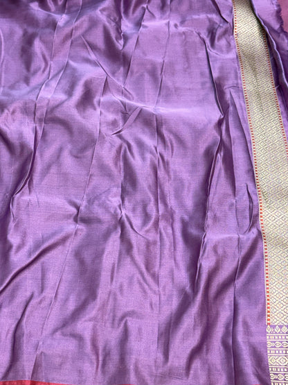 Lavender Handwoven Pure Satin Silk Tanchoi Banarasi Saree