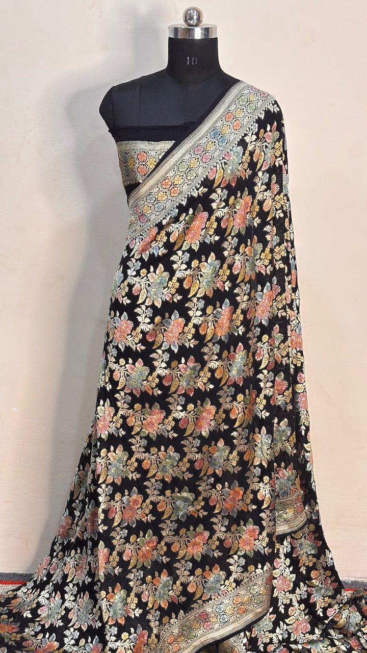 Black Banarasi Pure Chiffon Silk Saree