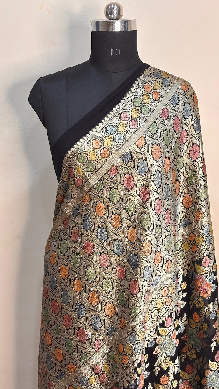 Black Banarasi Pure Chiffon Silk Saree