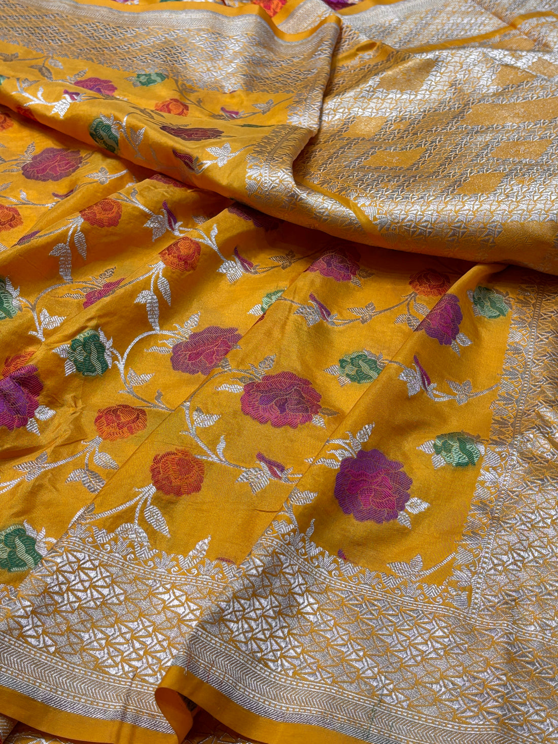 Yellow Pure Banarasi Katan Silk Saree