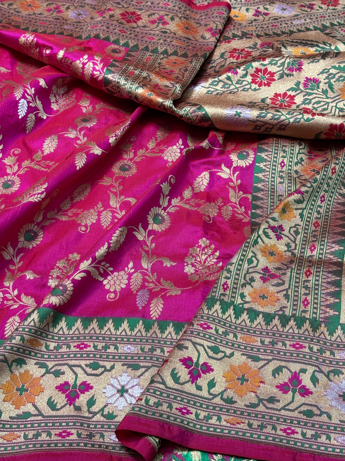 Rani Pink Pure Banarasi Katan Silk Saree