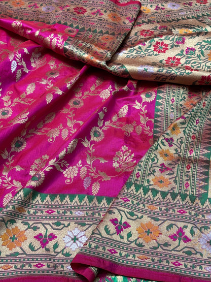 Rani Pink Pure Banarasi Katan Silk Saree