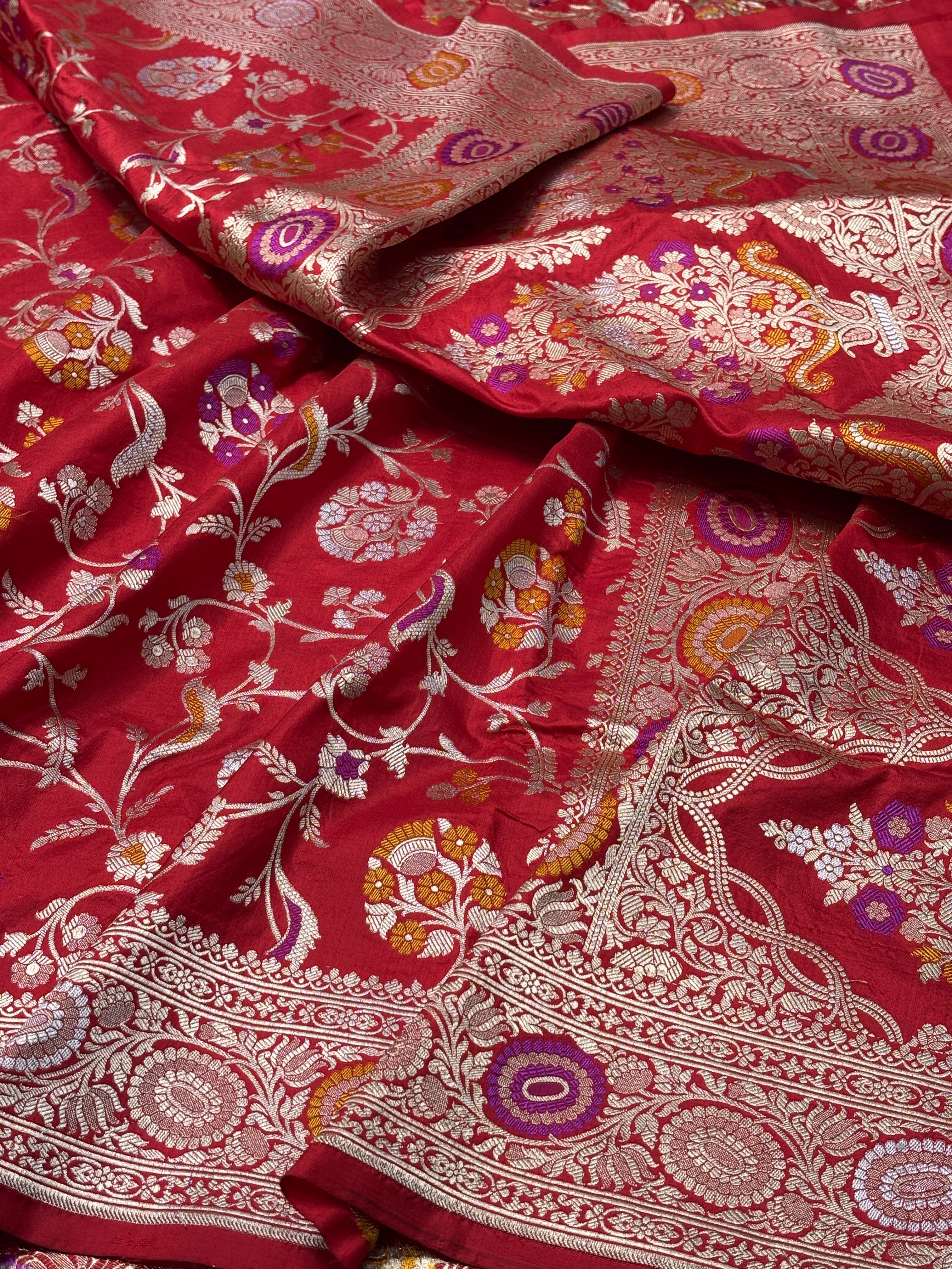 Red Pure Banarasi Minakaari Katan Silk Saree