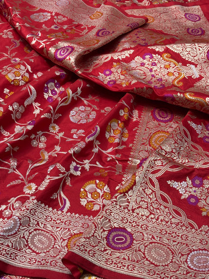 Red Pure Banarasi Minakaari Katan Silk Saree